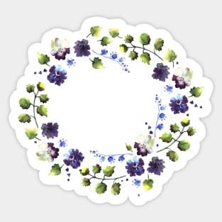 Watercolor wreath with blue flowers Sticker